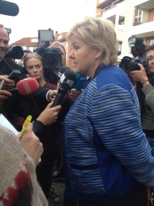 Erna Solberg meets the press the day after her party clinches the elections.